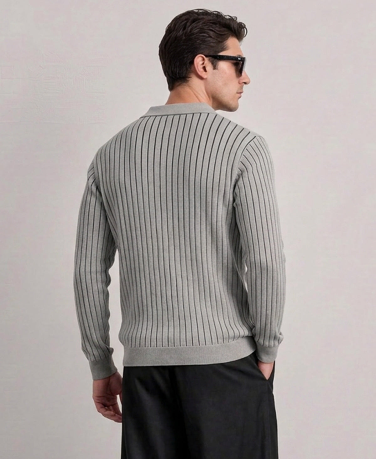 Grey Striped Knit T-Shirt