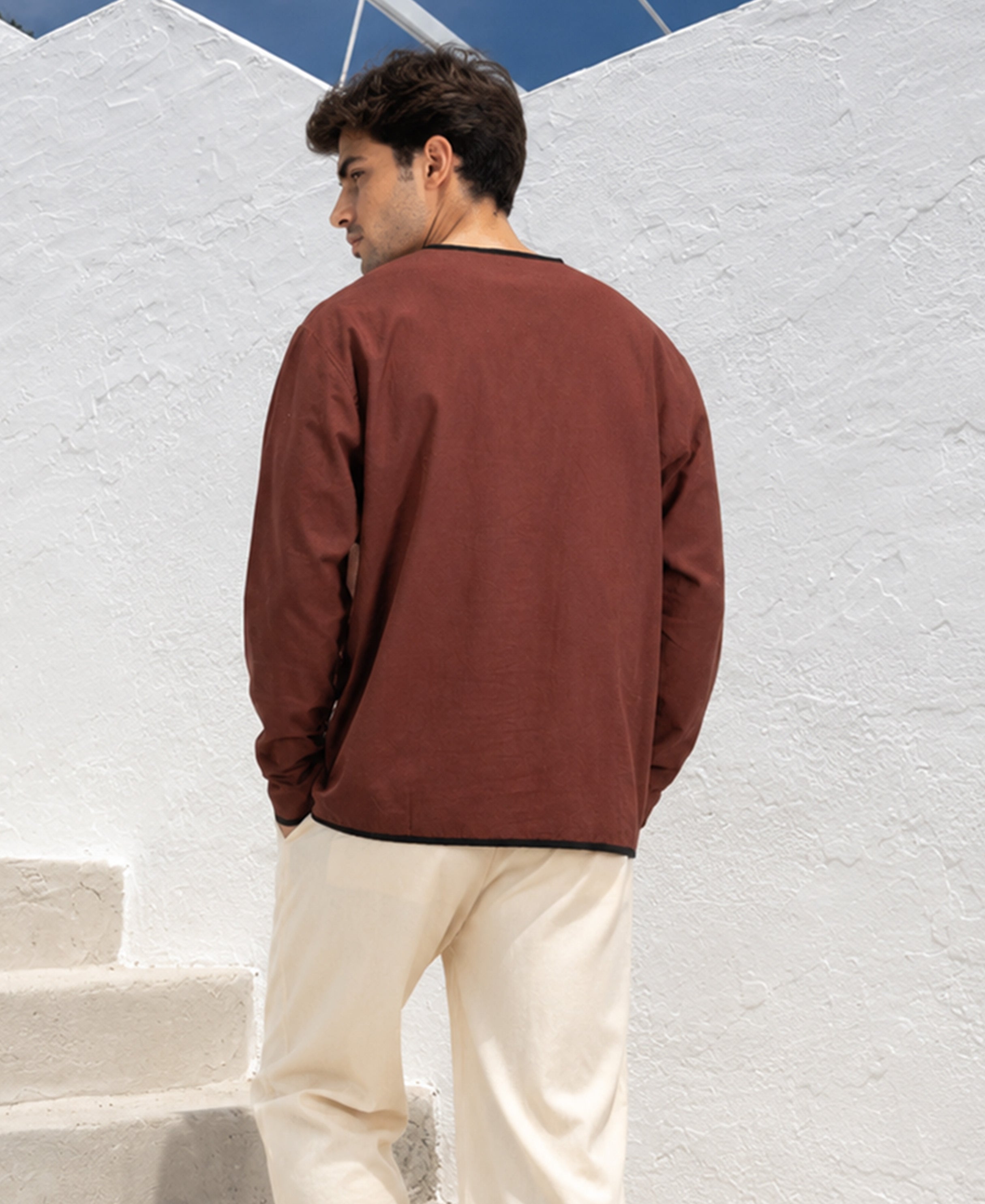 Brown Contrast Detail Kurta Shirt