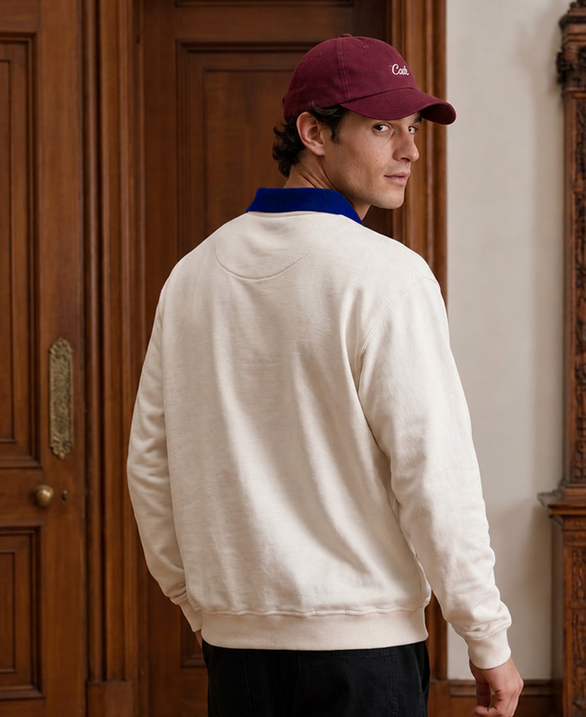 White Contrast Collar Embroidered T-Shirt 100% Cotton