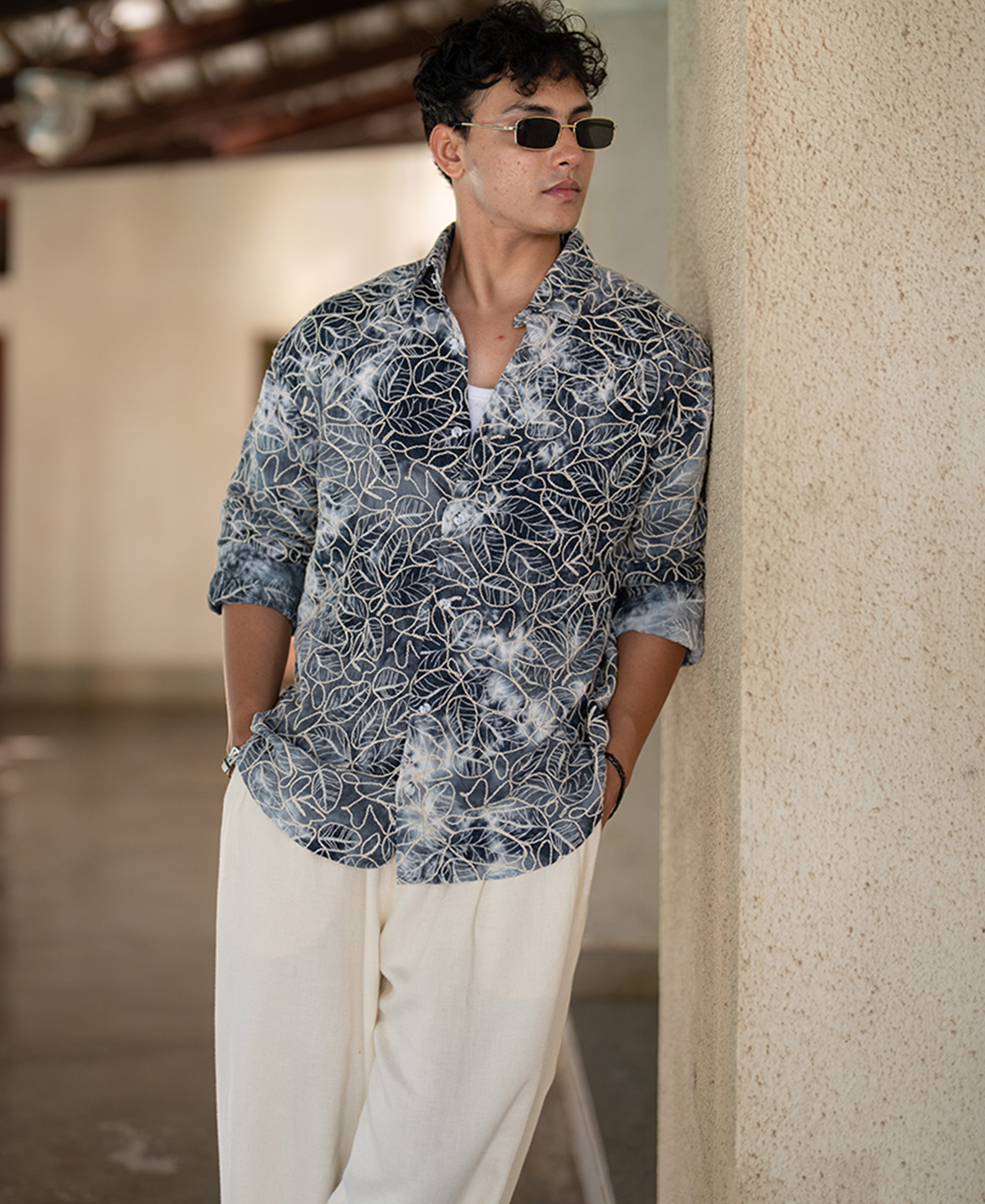Blue Embroidered Tie Dye Shirt 100% Cotton