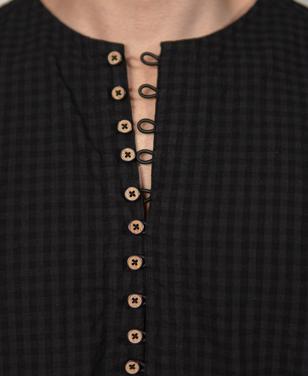 Black Seersucker Kurta Shirt