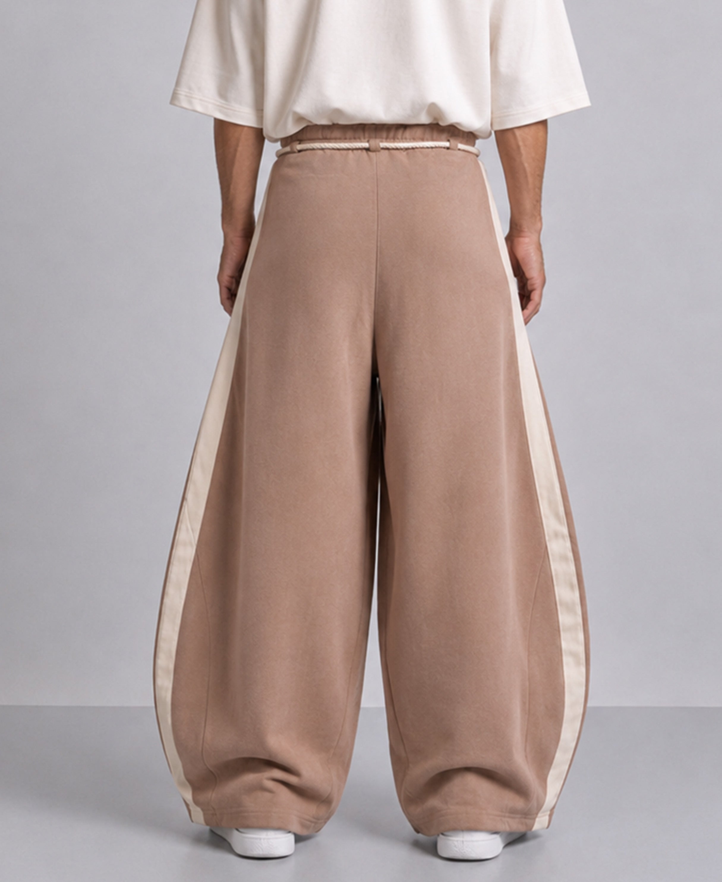 Beige Panelled Barrel Fit Trackpant