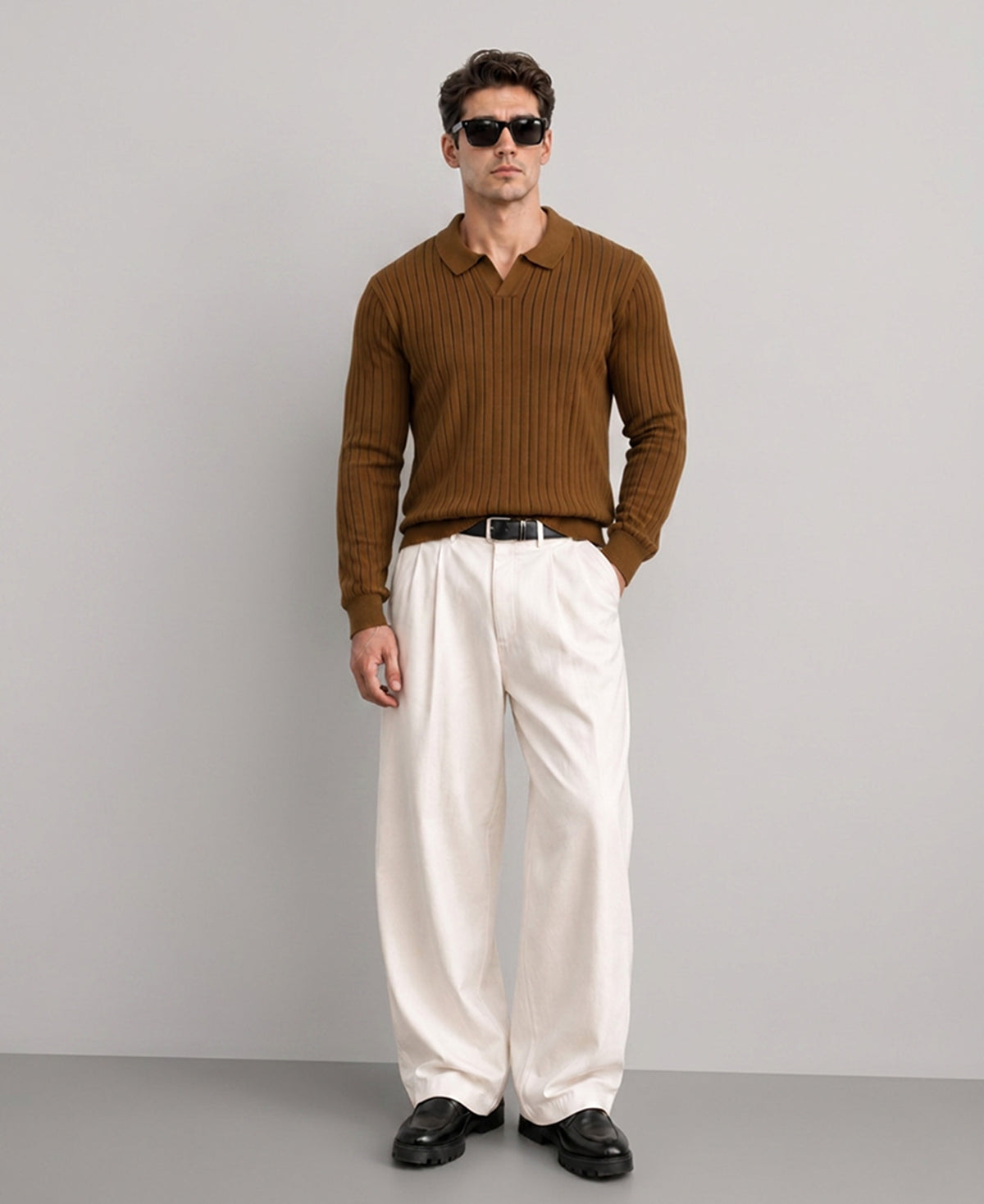Brown Striped Knit T-Shirt
