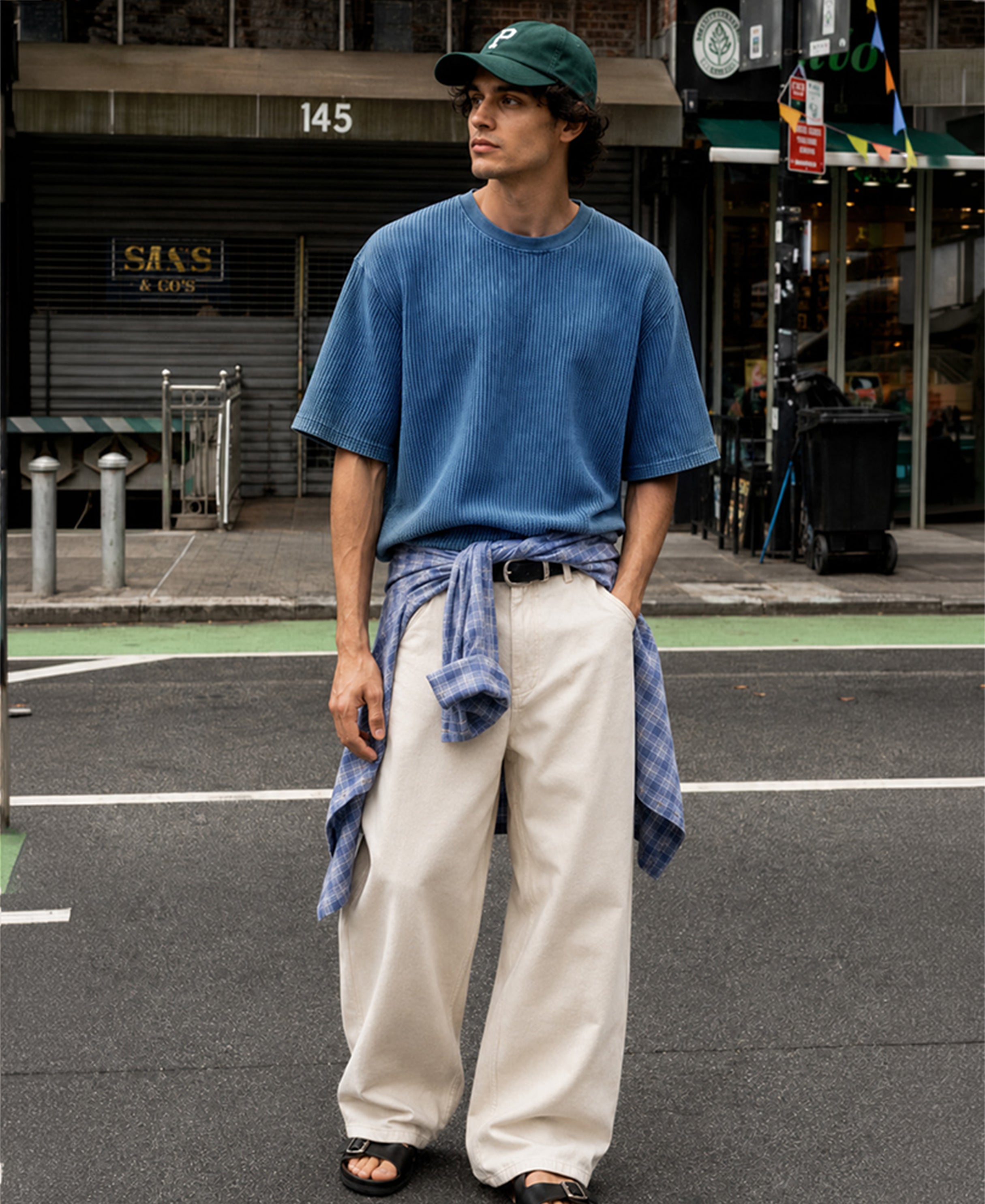 Blue Washed Structure T-Shirt