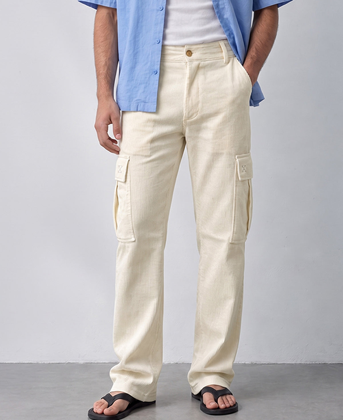 Cream Side Pocket Baggy Fit Track Pant
