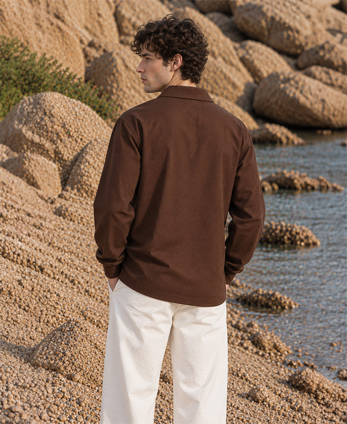 Brown Embroidered Linen Kurta Shirt