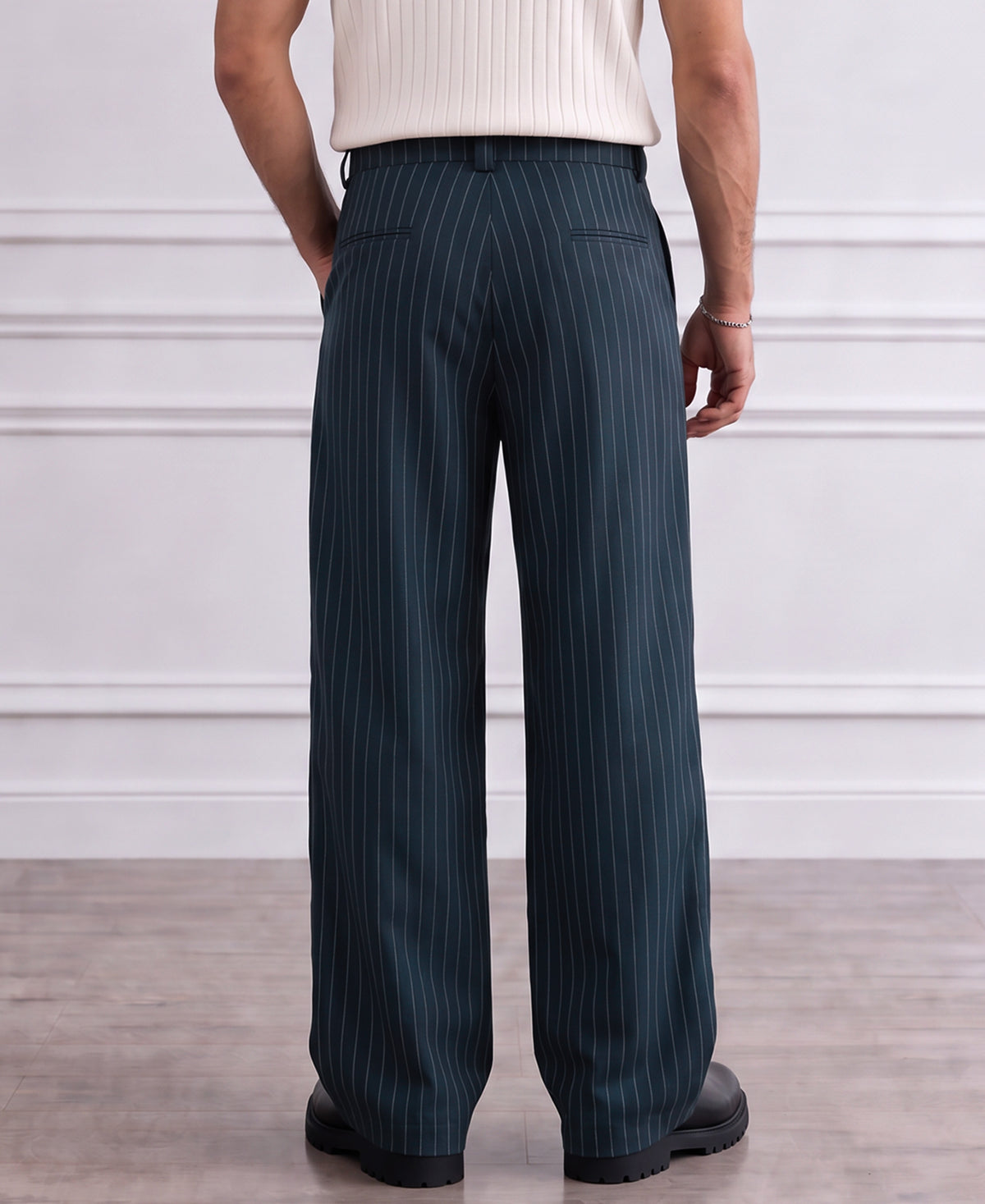 Navy Pleated Tailored Trousers