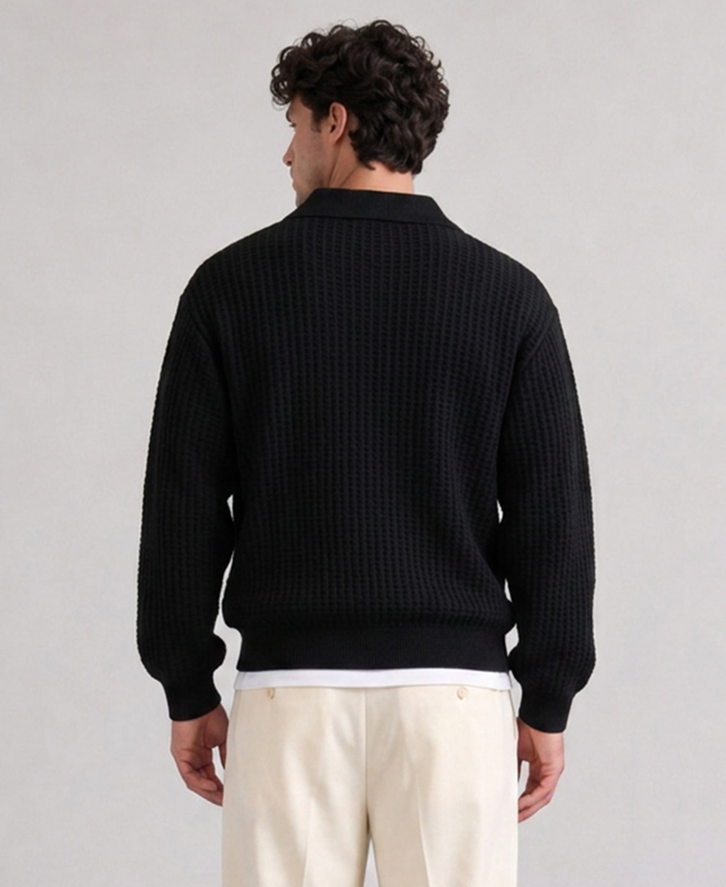 Black Structured Polo Neck Sweater