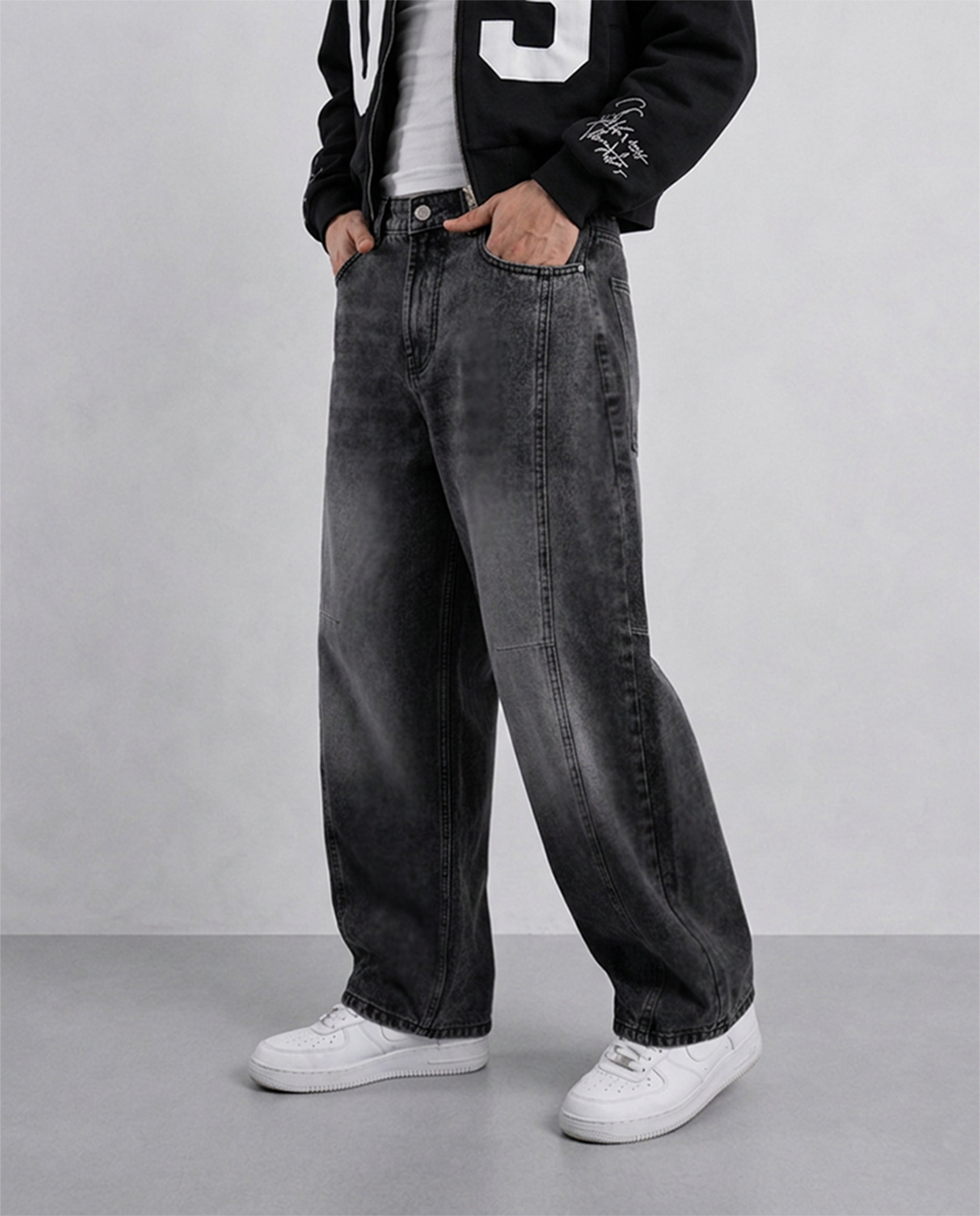 Charcoal Panelled Barrel Jeans