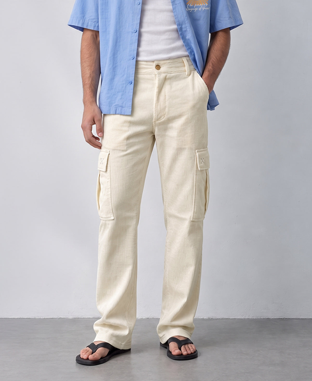 Cream Side Pocket Baggy Fit Track Pant