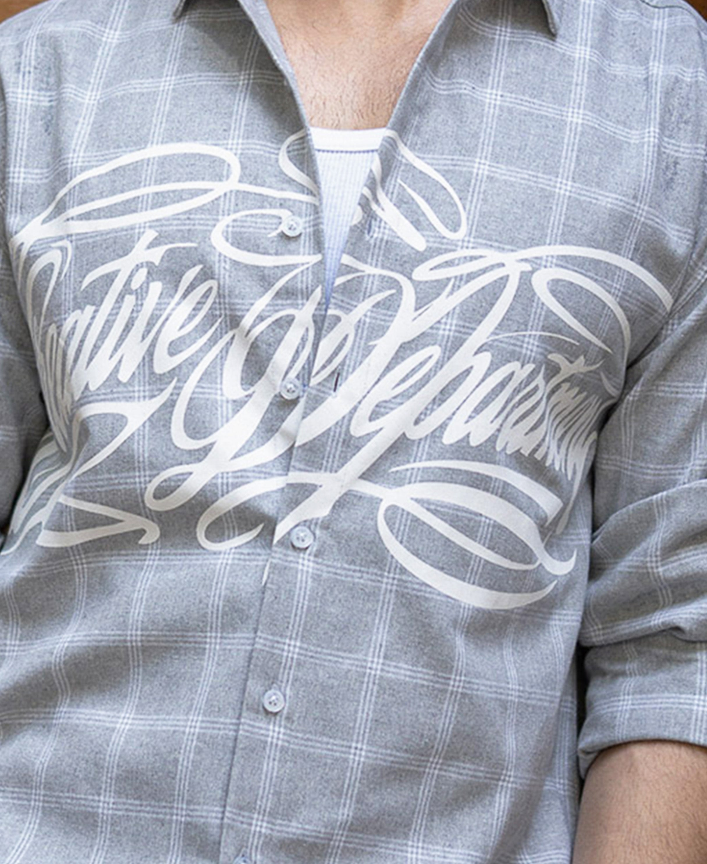 Grey Printed Checks Shirt