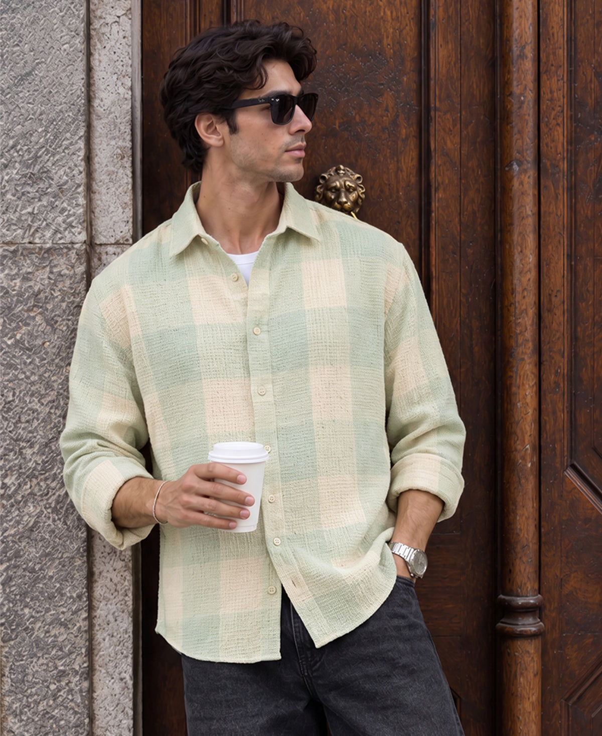 Aqua Blue Structured Checks Shirt