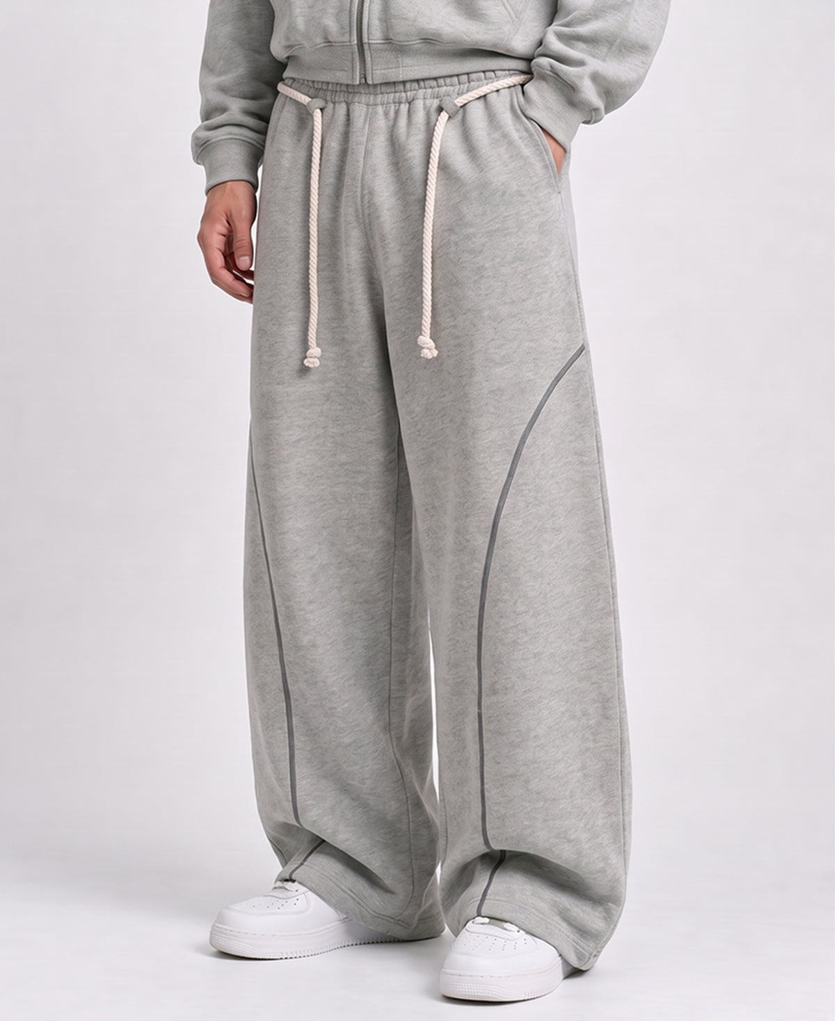 Grey Melange Paneled Baggy Trackpant