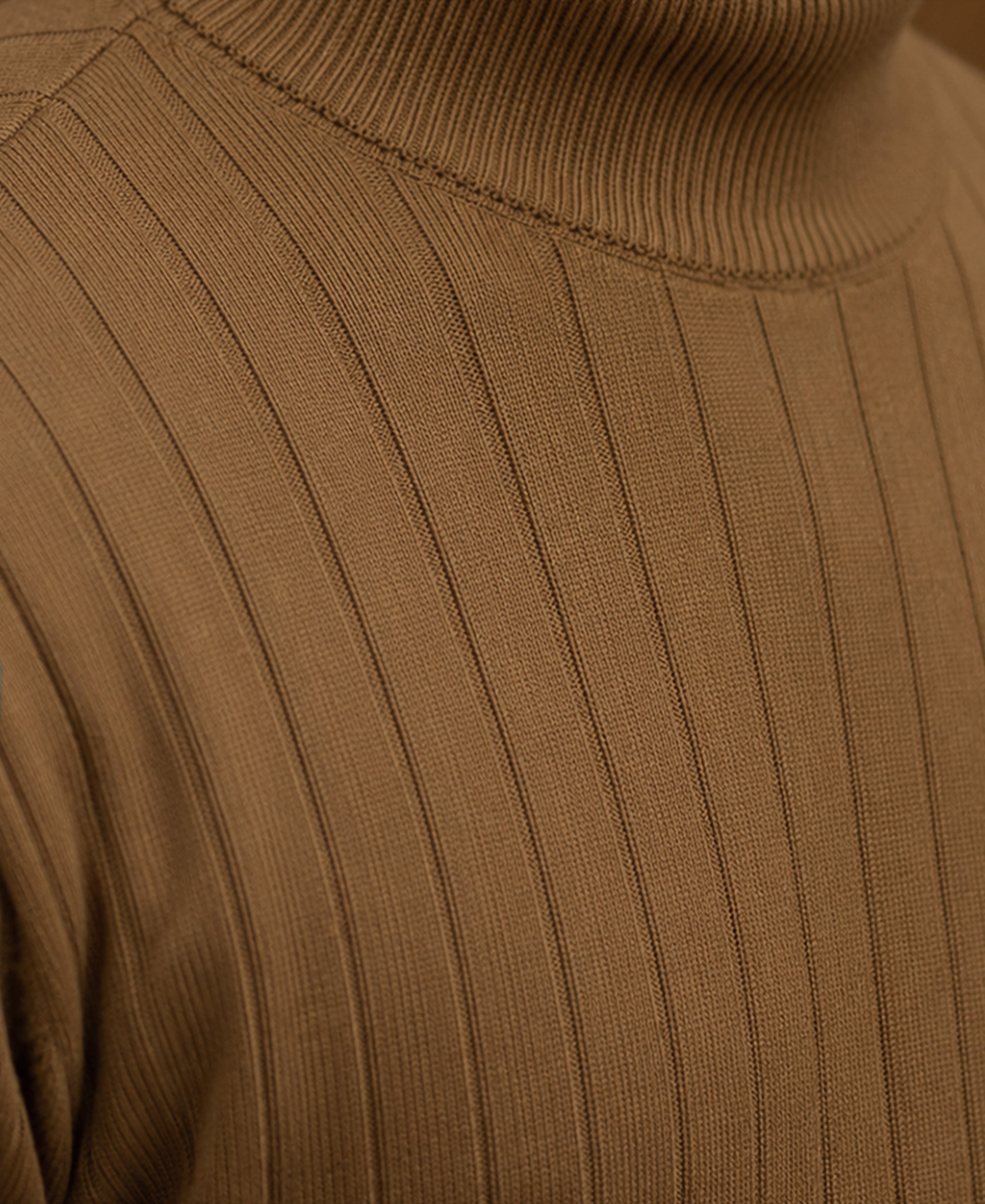 Tan High Neck Cotton Sweater 100% Cotton