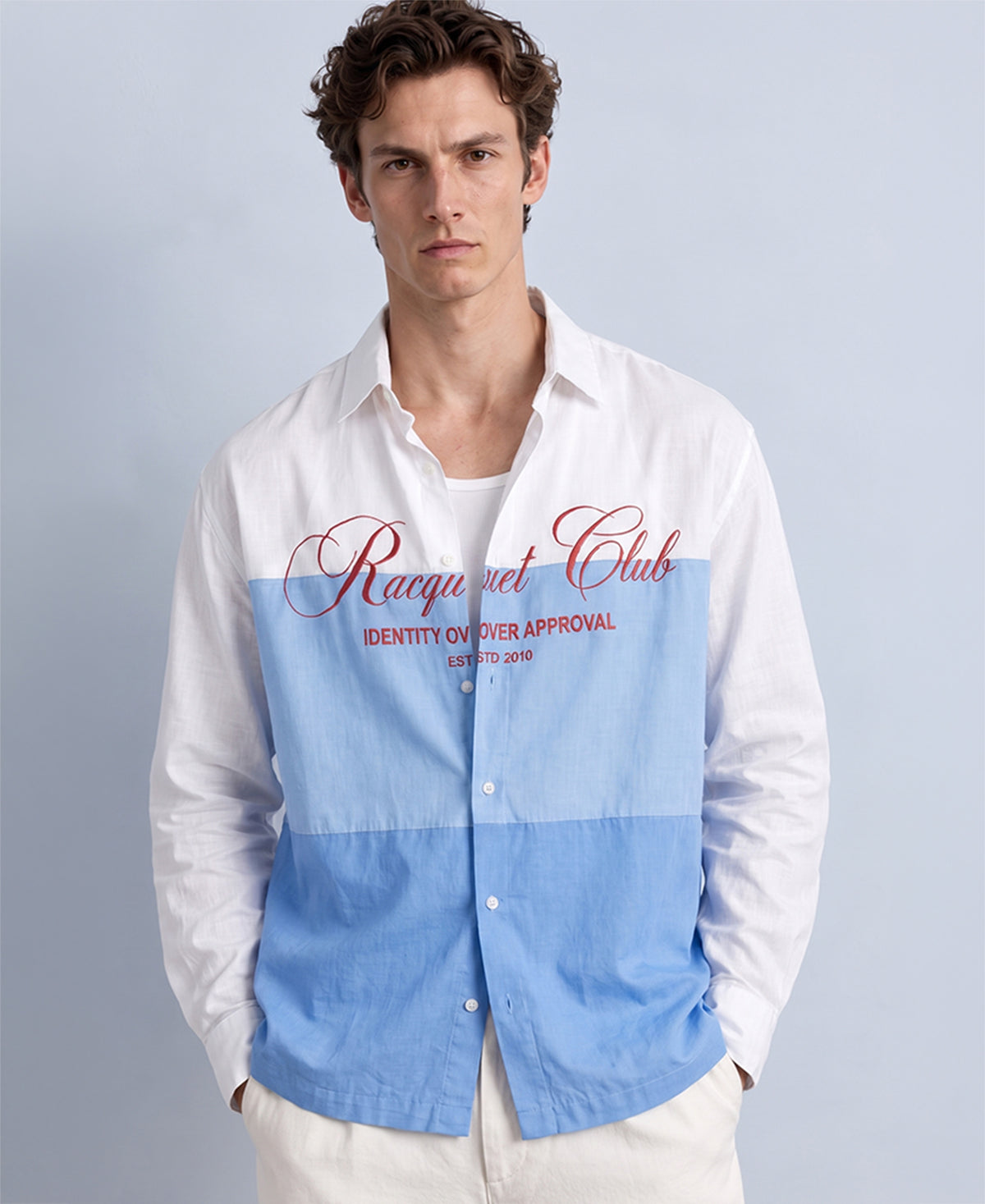 Blue Panelled Printed Shirt