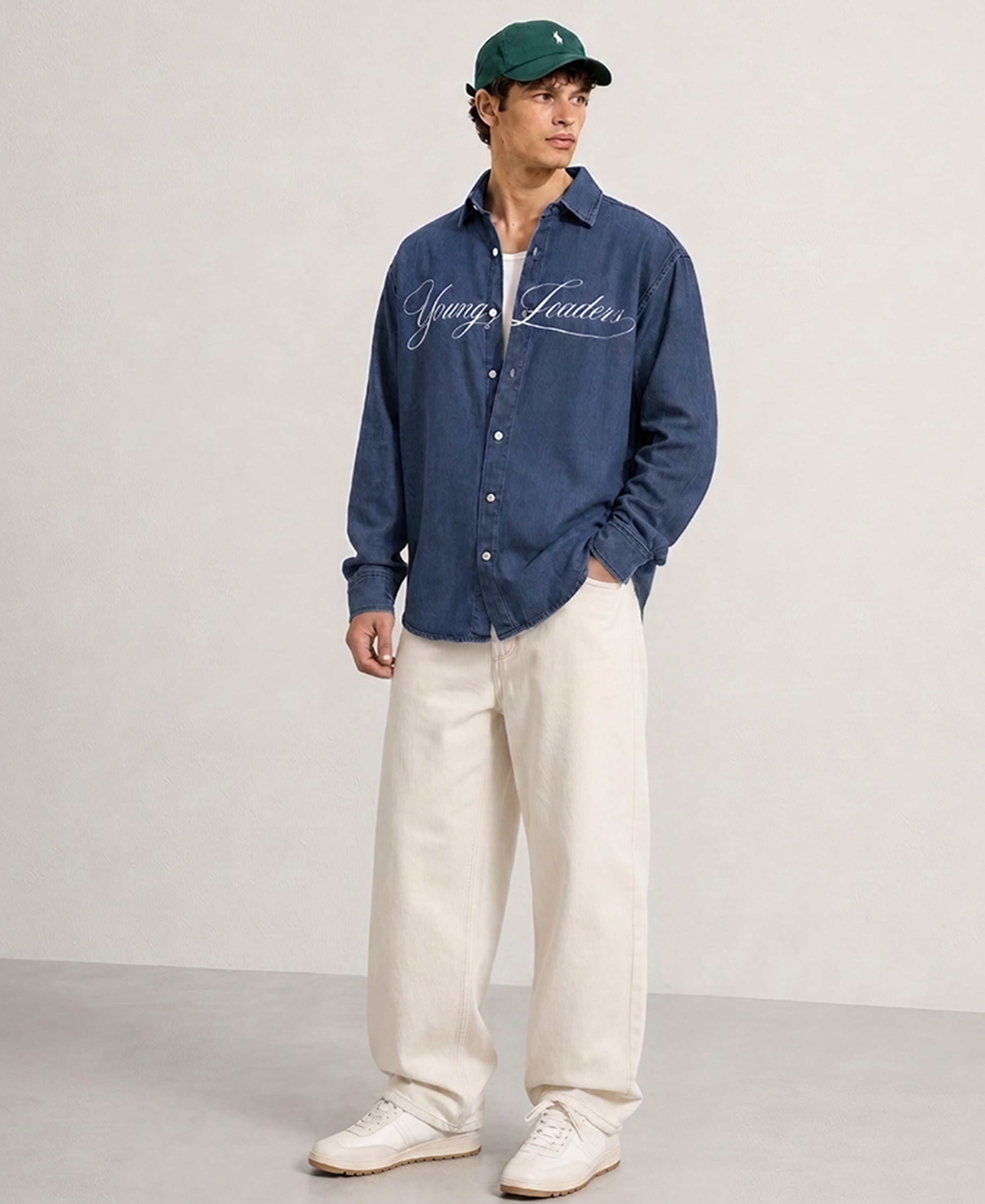Blue Printed Denim Shirt