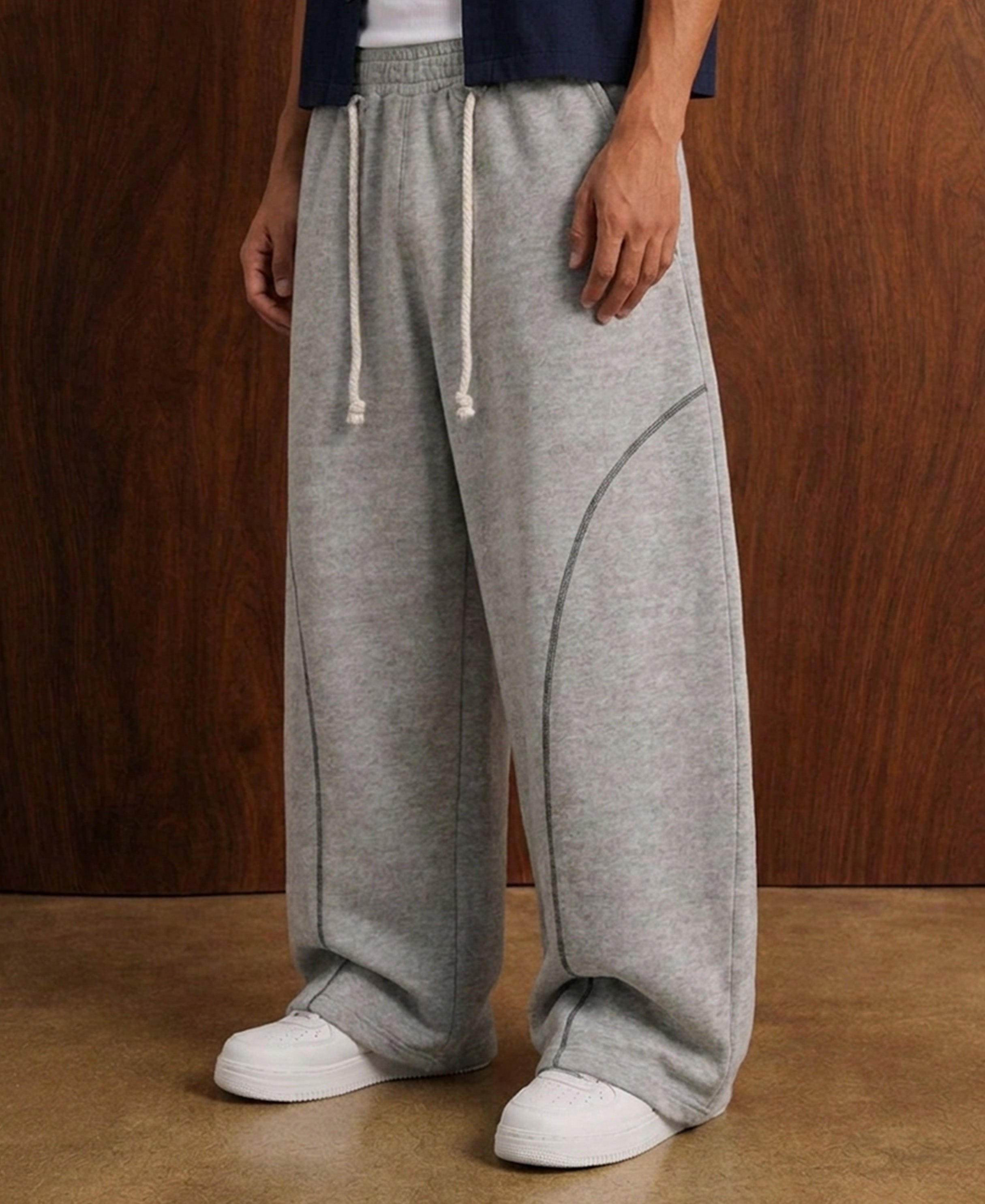 Grey Melange Paneled Baggy Trackpant