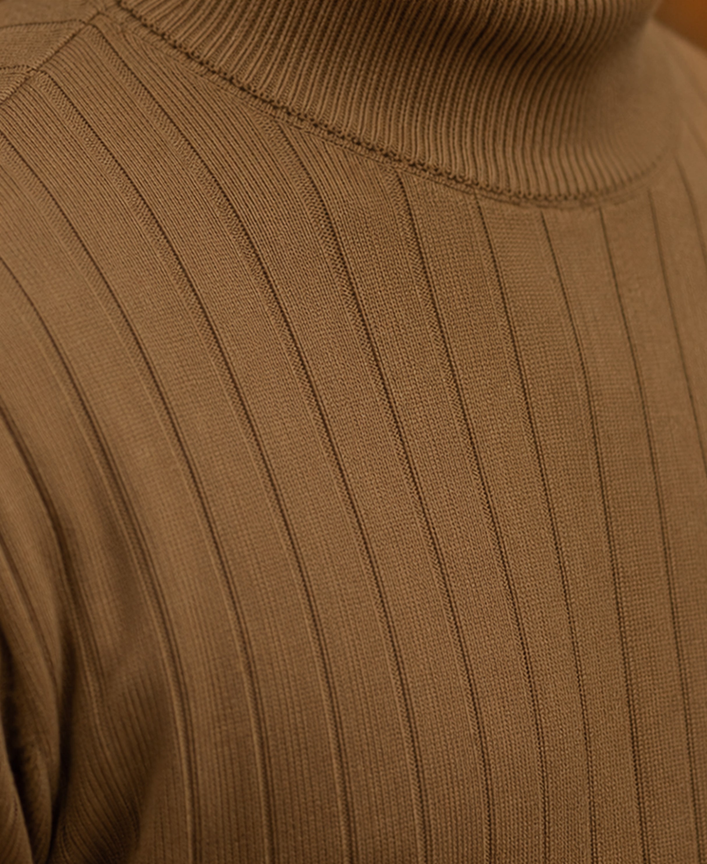 Tan High Neck Cotton Sweater 100% Cotton