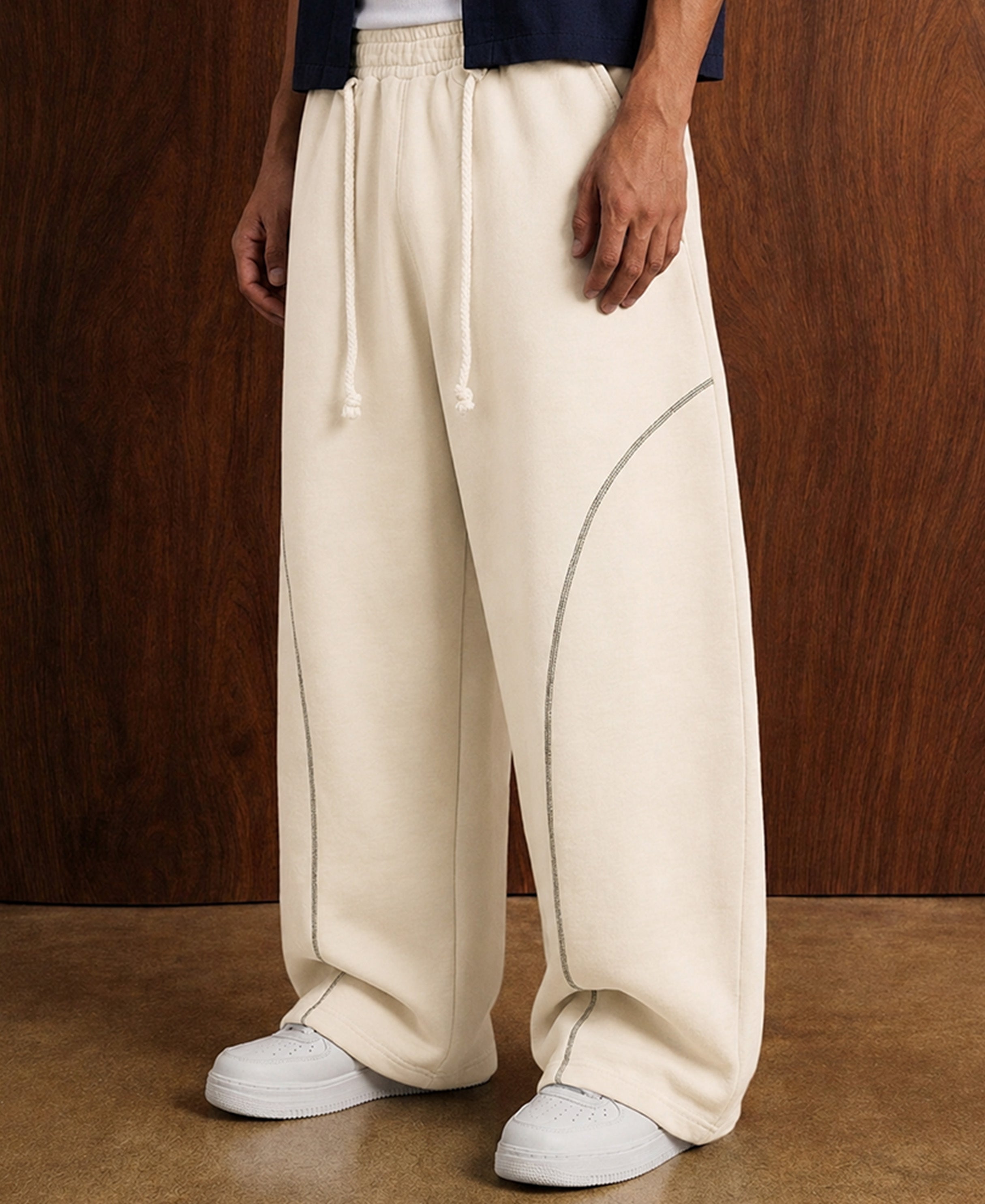 Cream Paneled Baggy Trackpant