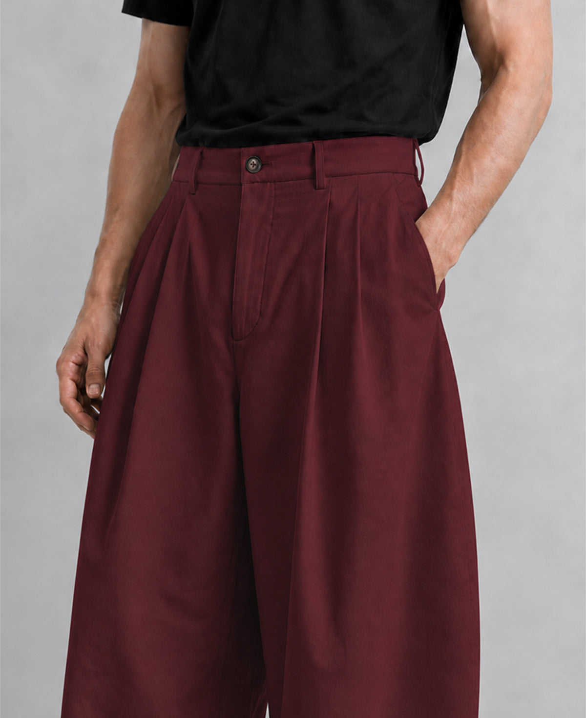 Wine Pleated Knit Pants