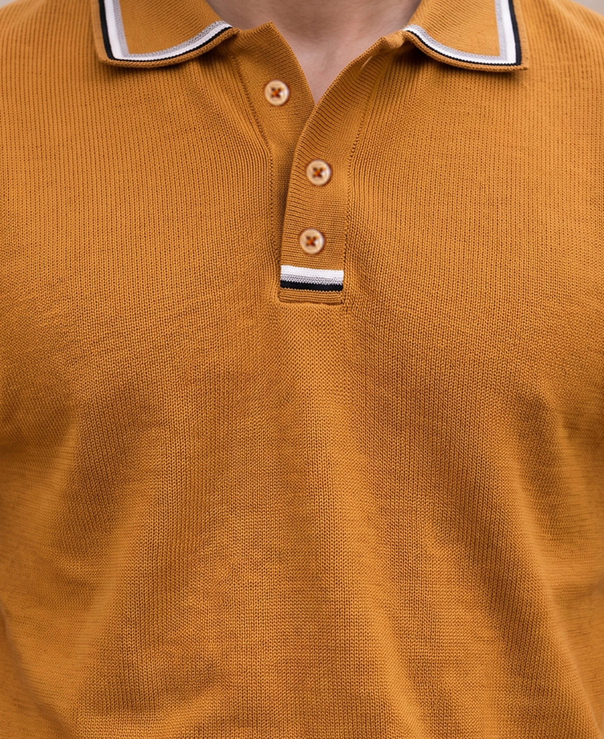 Ochre Yellow Knit T-Shirt 100% Cotton