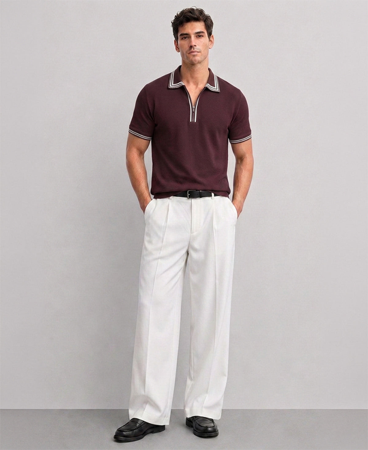 Brown Structured Polo Knit T-Shirt