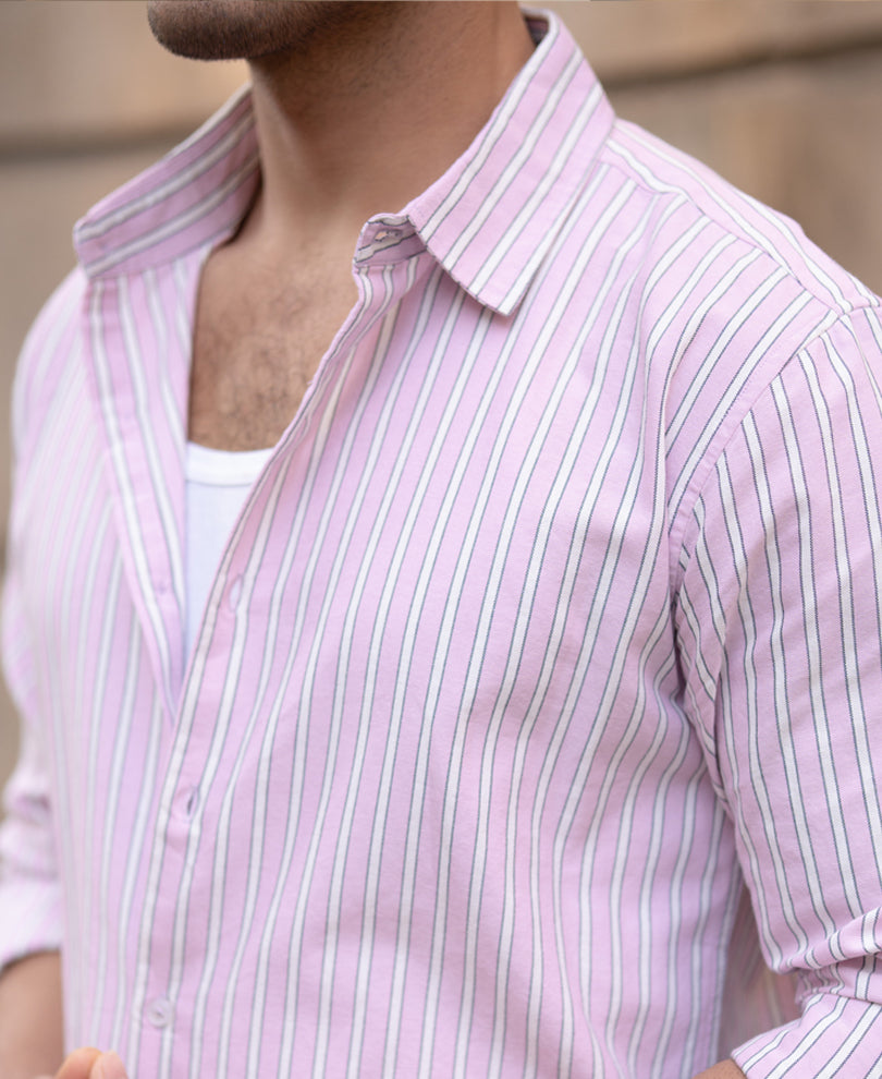 Light Pink Cotton Oxford Stripe Shirt.
