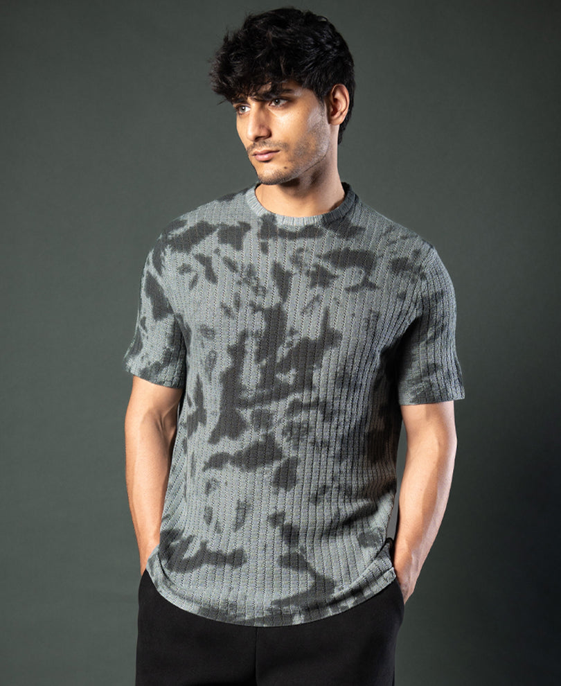 Grey Tie Dye Knit T-Shirt.