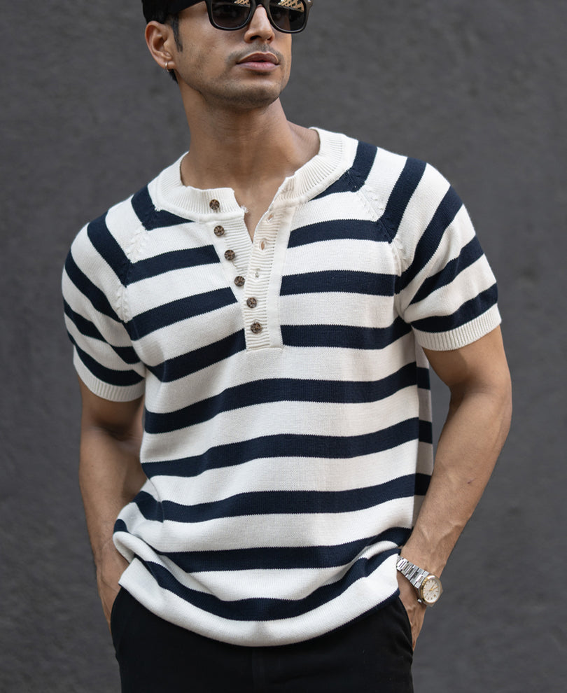 Navy Striped Raglan T-Shirt.