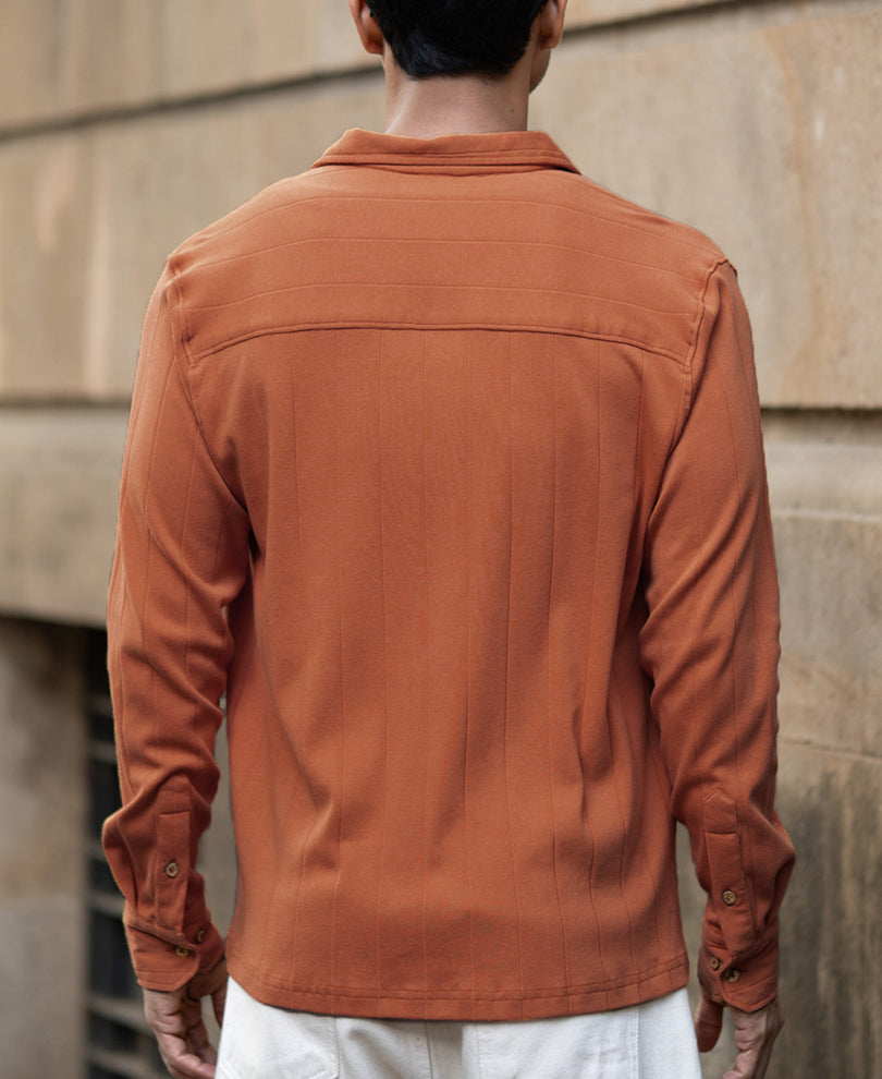 Russet Brown Structure Knit Shirt.