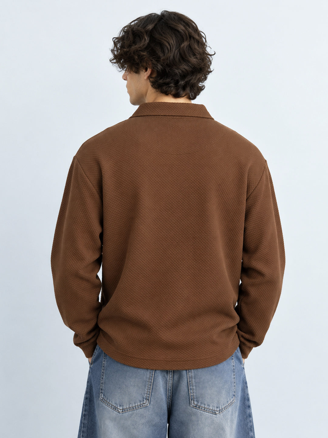 Brown Structured Zipper T-Shirt