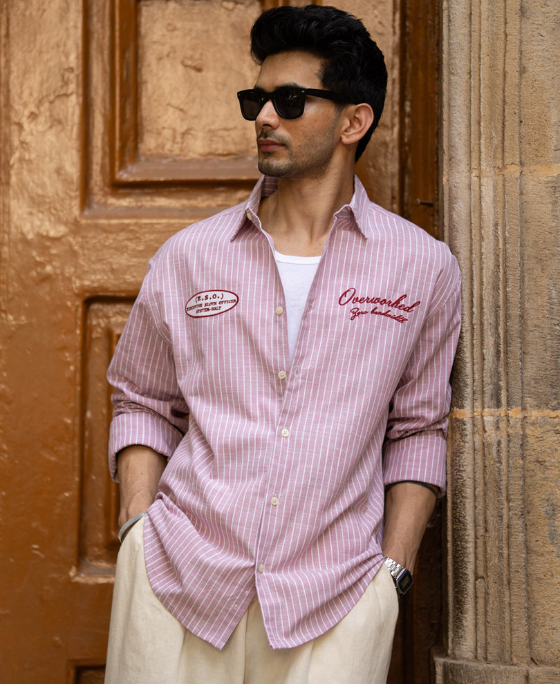Light Pink Embroidered Stripe Shirt