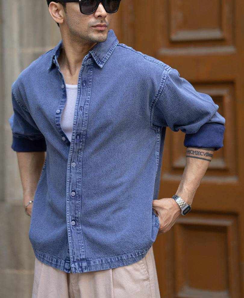 Blue Overdyed Twill Shirt.