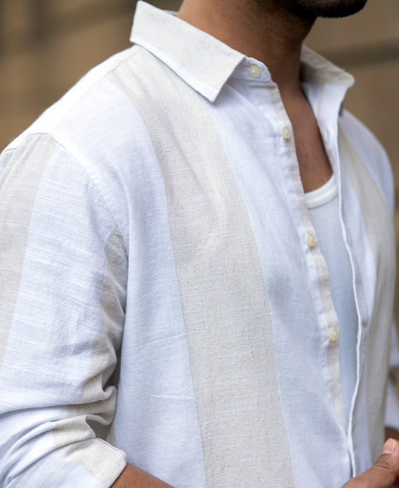 Natural & White Blend Stripe Shirt.
