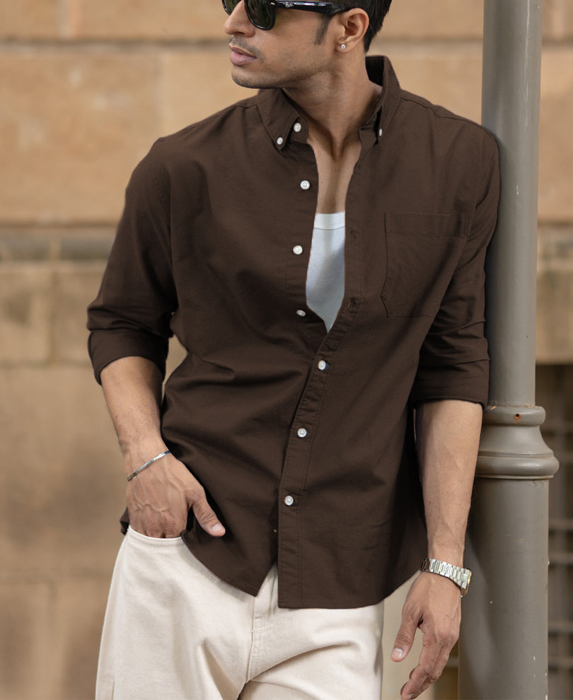 Coffee Brown Oxford Shirt.