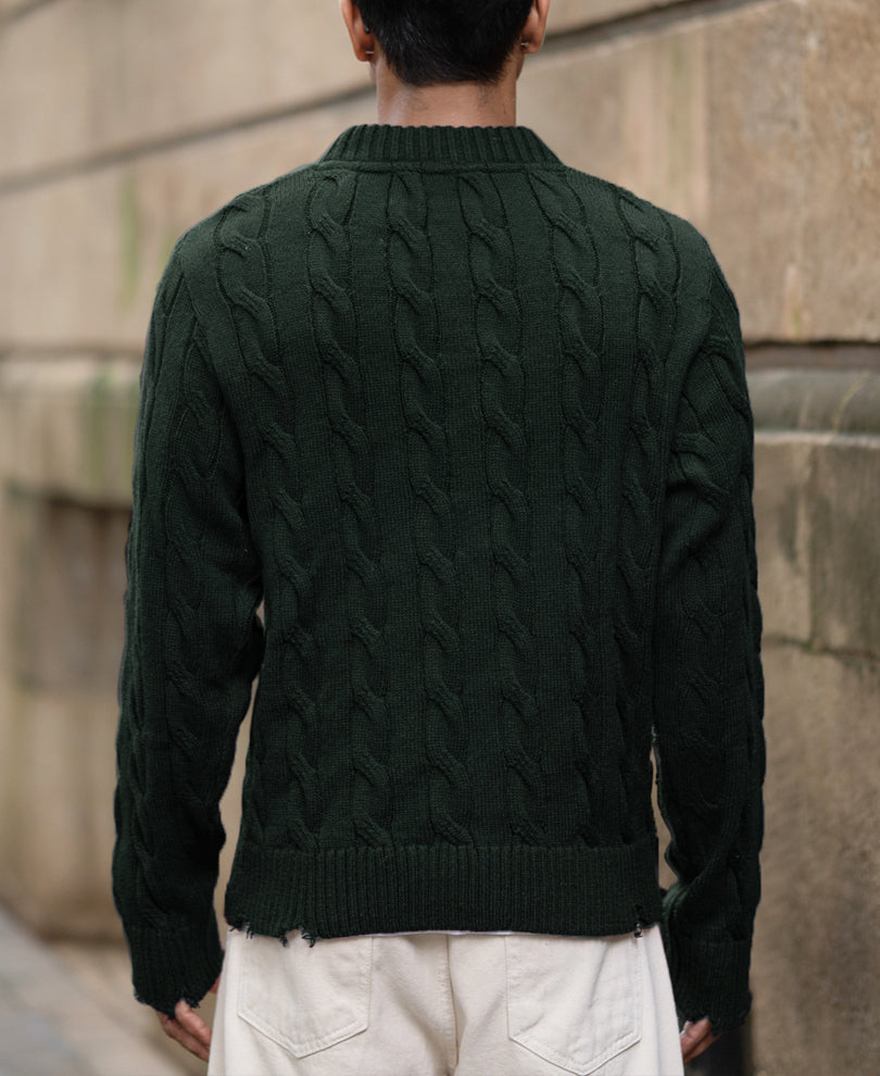 Pine Distressed Cable Knit T-Shirt.