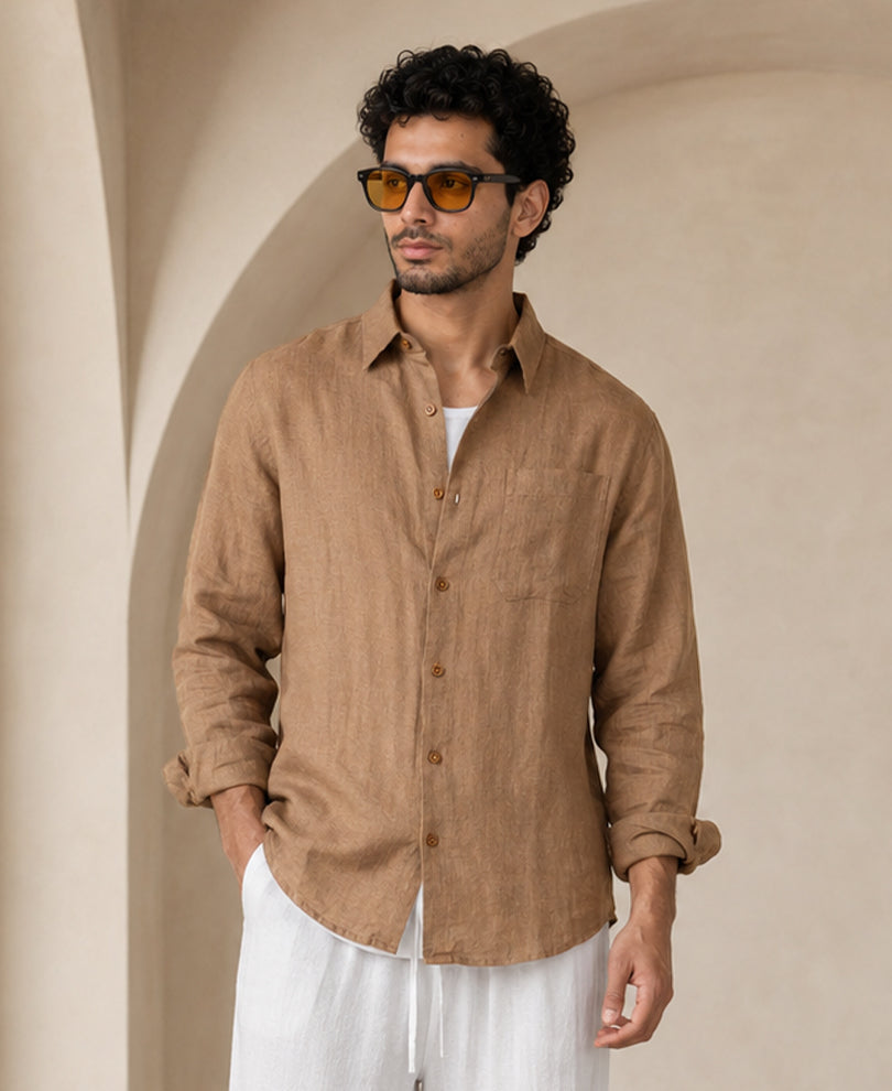 Brown 100% Linen Shirt