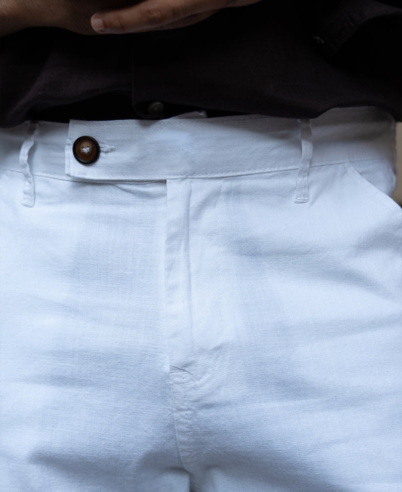 White Regular Fit Cotton Pants