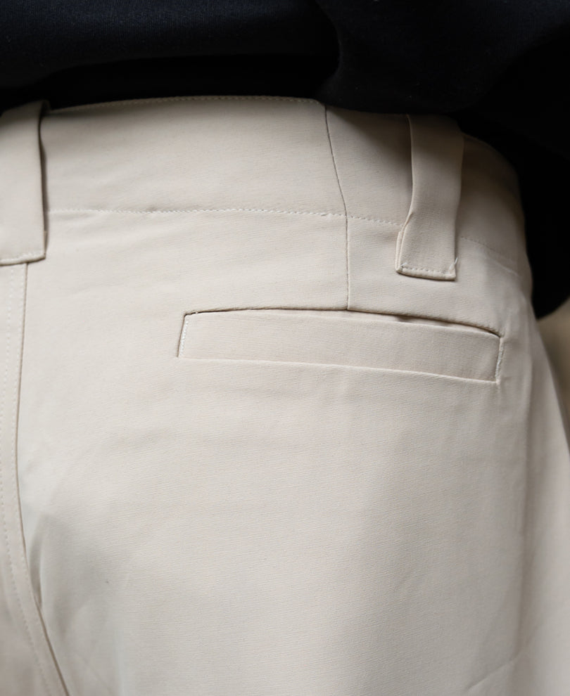 Beige Pleated Barrel Fit Trousers