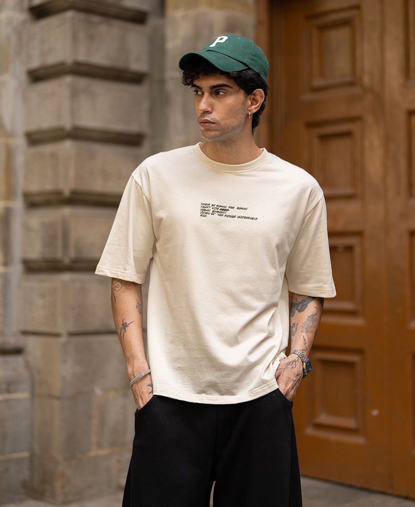 Cream Contrast Crochet Patch T-Shirt 100% Cotton
