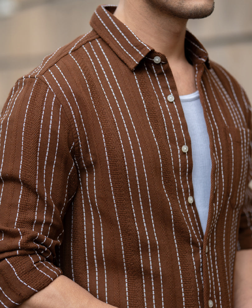 Brown Structure Stripe Shirt.