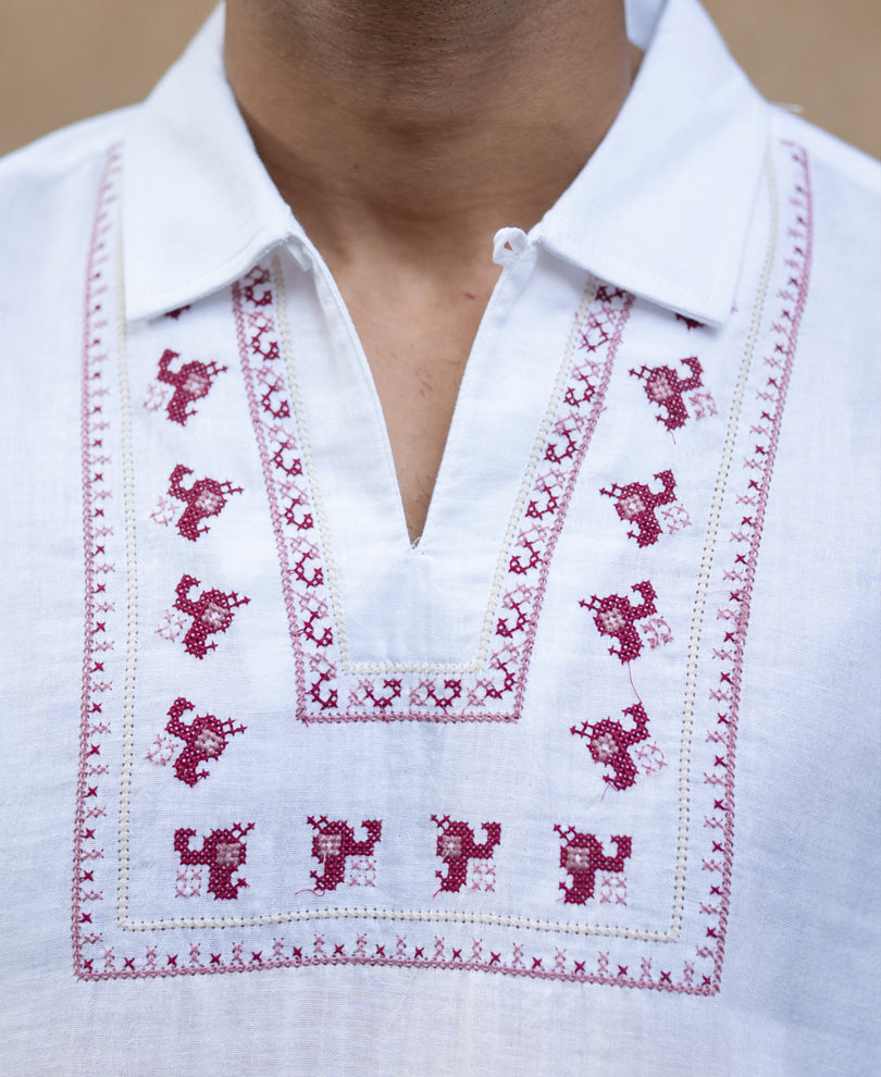 White Embroidered Kurta Shirt.