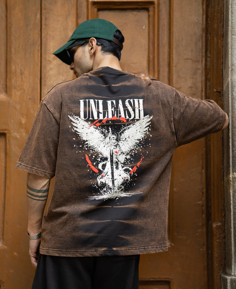 Dark Brown Washed Graphic T-Shirt 100% Cotton