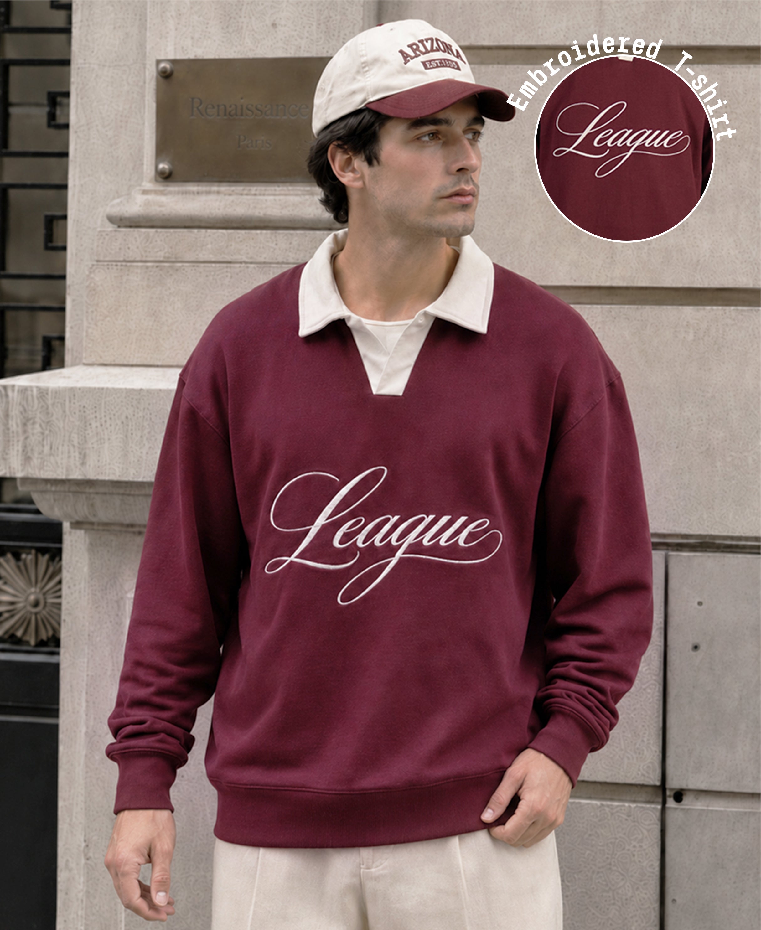 Wine Embroidered Polo T-Shirt 100% Cotton