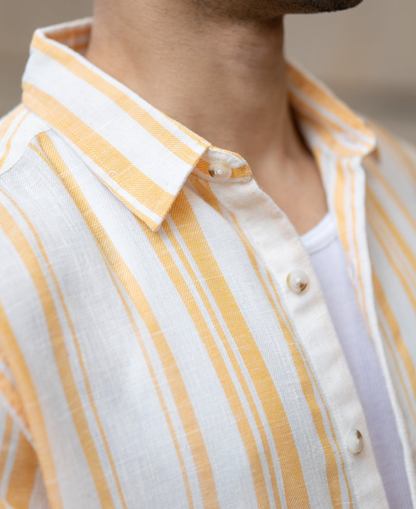Yellow Linen Lightweight Stripe Shirt.