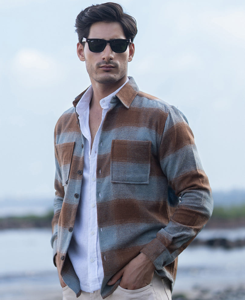 Brown Brushed Checks Shirt.