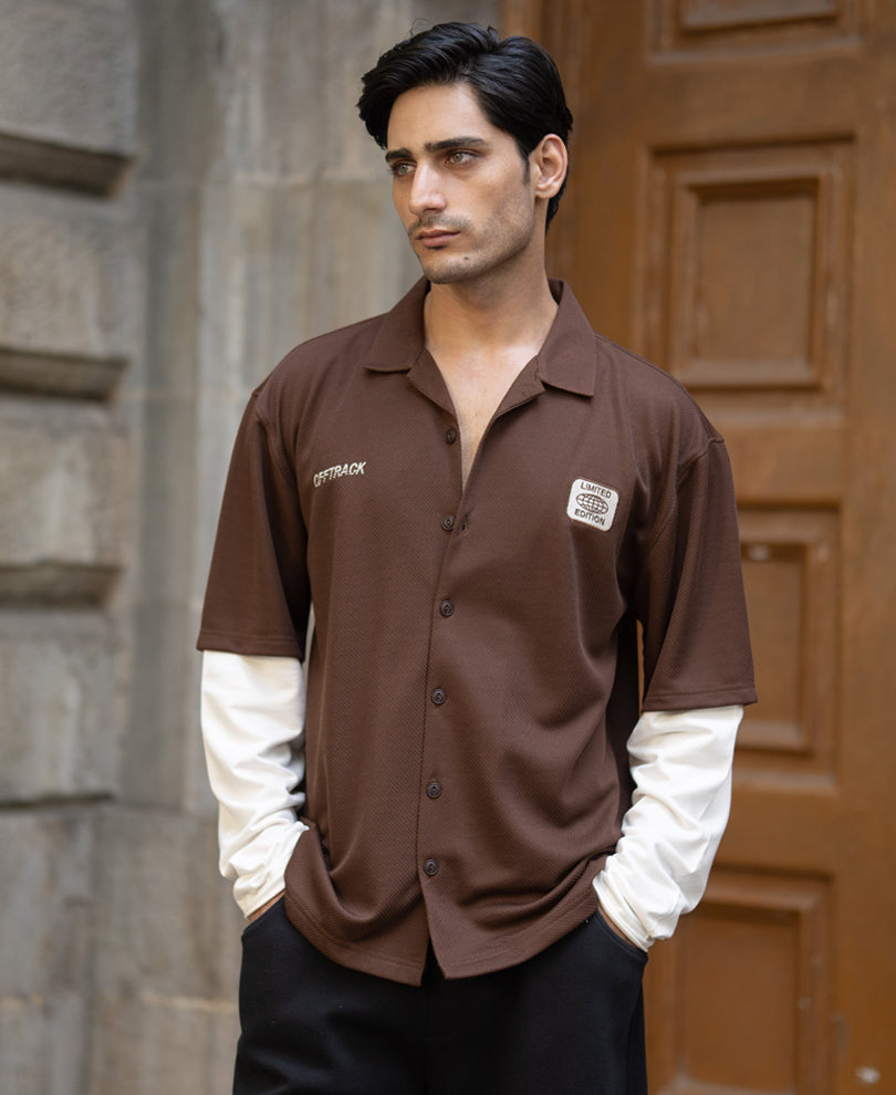 Brown Doctor Sleeve Jersey Shirt 100% Cotton