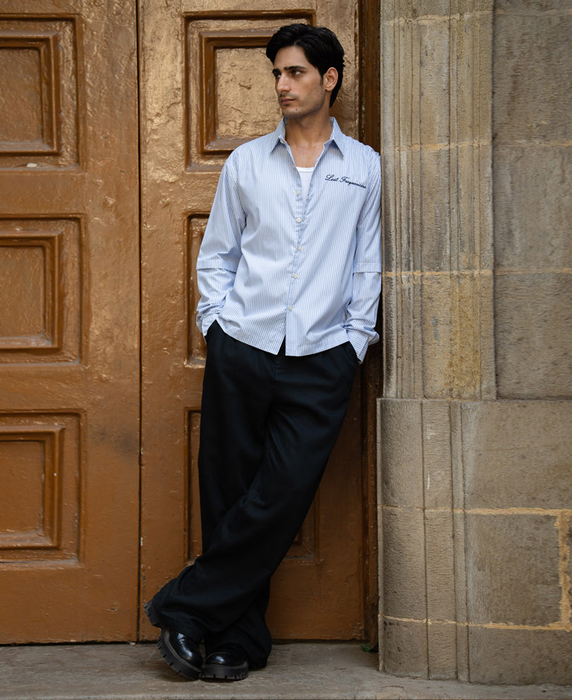 Blue Striped Doctor Sleeves Shirt