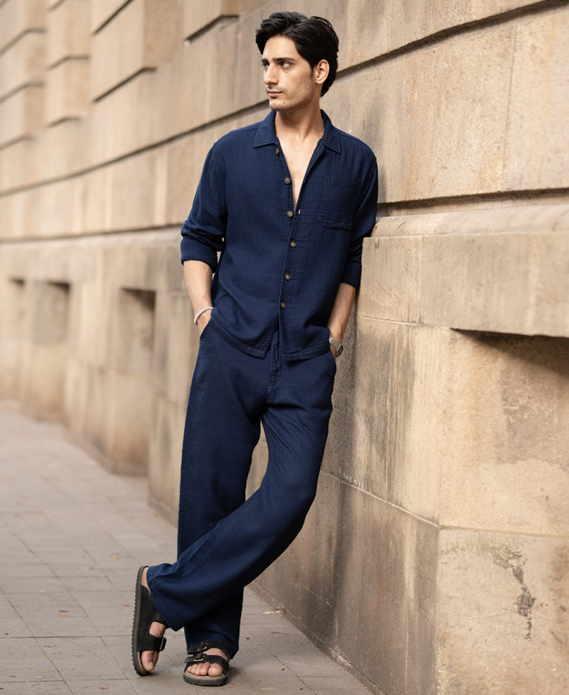 Blue Indigo Washed Cord Set 100% Cotton