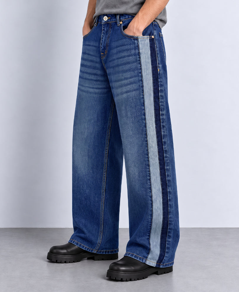 Blue Washed Paneled Denim Jeans